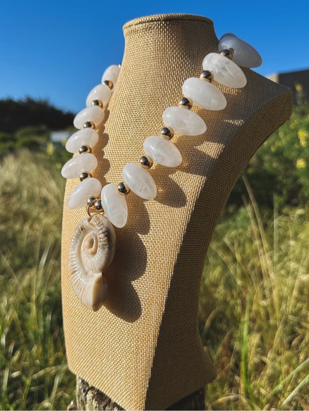 Shell Statement Necklace with Acrylic Beads - Picture 3 of 5